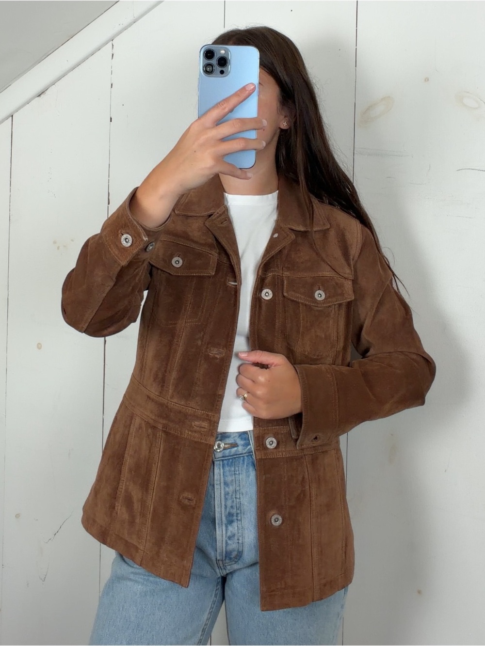 Vintage Eddie Bauer Brown Suede Leather Button Front Jacket Women’s Small Y2K